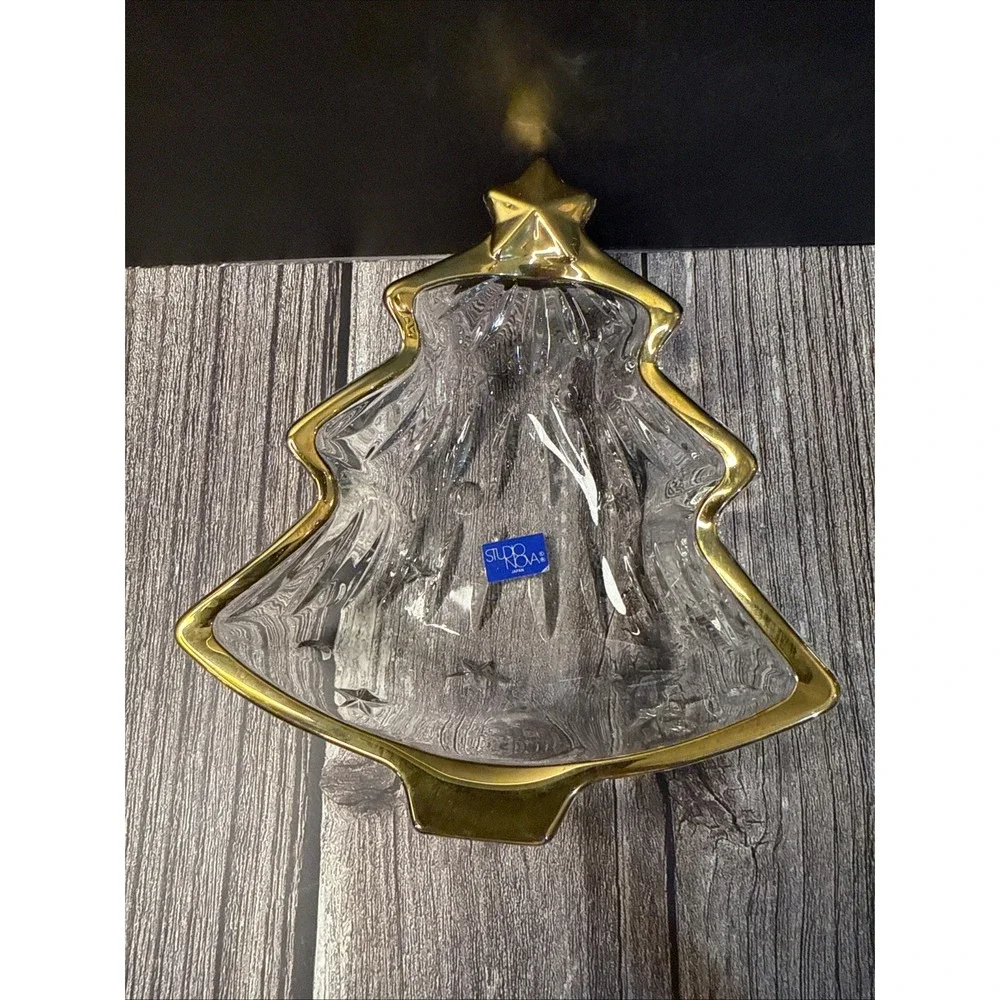 Studio Nova Christmas Tree Candy Dish  Crystal Gold Rim Yuletide Spirit